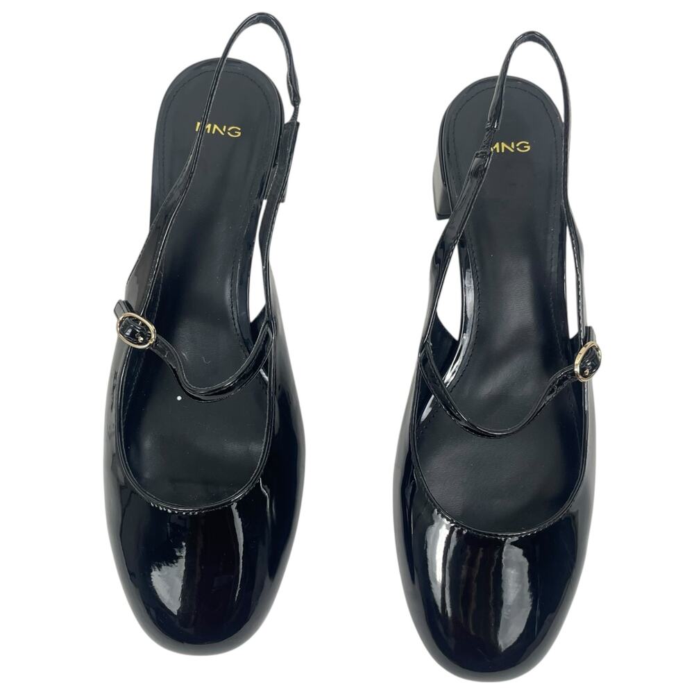 Mango Patent Leather Effect Slingback Mary Jane Pump Black Size 40 - Picture 3 of 10